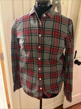 J. Crew Red and Gray Flannel Plaid Button-Down Shirt